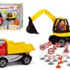 Truckies set stavba plast stavební stroje s figurkami s doplňky v krabici 38x28x10cm 24m+